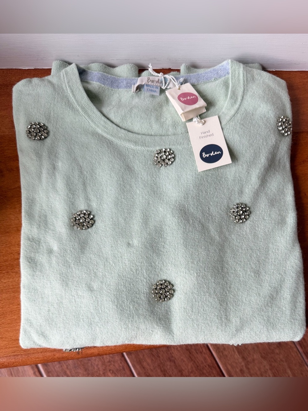 NWT Boden Mint Beaded Jewel Dot Sweater US 16 | Elegant Statement Knit